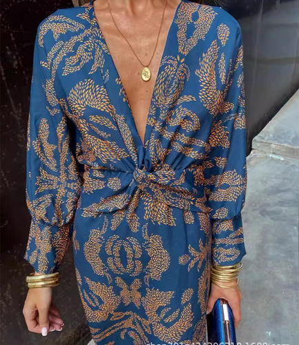 Vestido Midi Com Estampa De Outono 2024wish Com Decote Em V