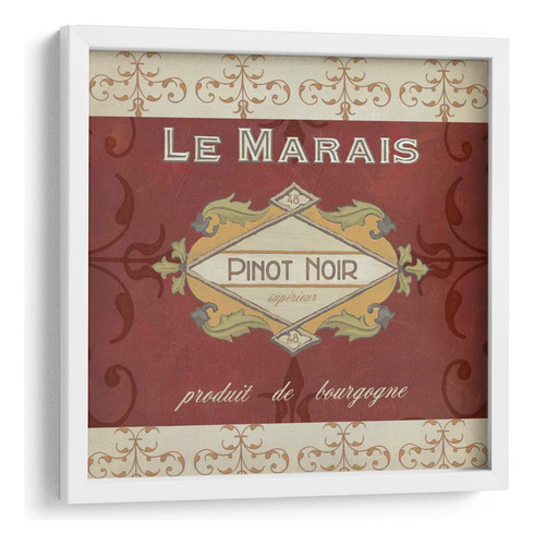 Cuadro Enmarcado Blanco Etiquetas De Vino De Borgoña I 40x40