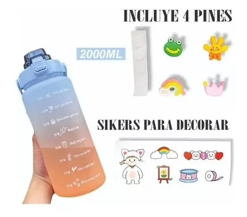 Botella Termo Para Agua Motivacional 2 Litros Pines Stickers