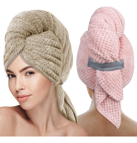 Toalla Cabello Secado Rápido Microfibra Gorro Turbante 2 Uds