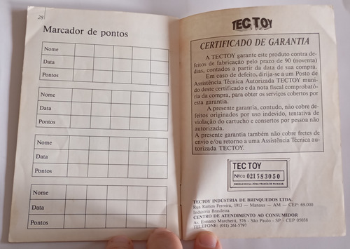 Manual Do Jogo Jogos De Verão Master System Tec Toy (Usado)
