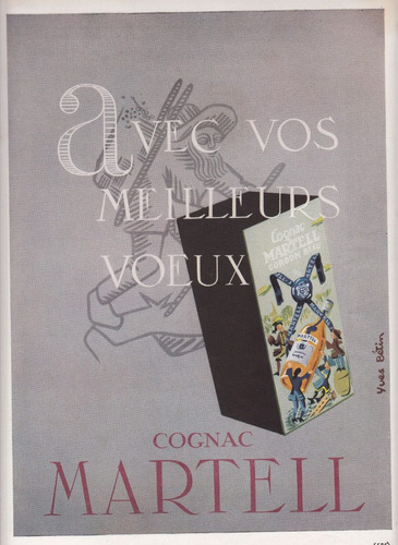 1952 Yves Betin Publicidad Cognac Martell Francia Vintage