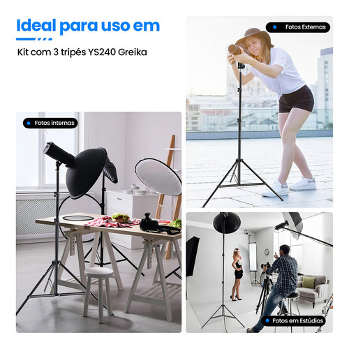 Kit 3 Tripés Iluminação Ys240 Greika + Bolsa De Transporte 0