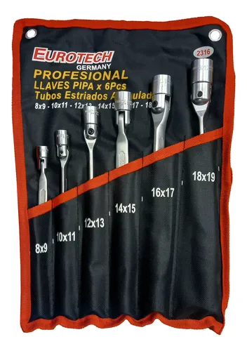 Set Juego 6 Llaves Pipa Articulada Estriada Eurotech 2316