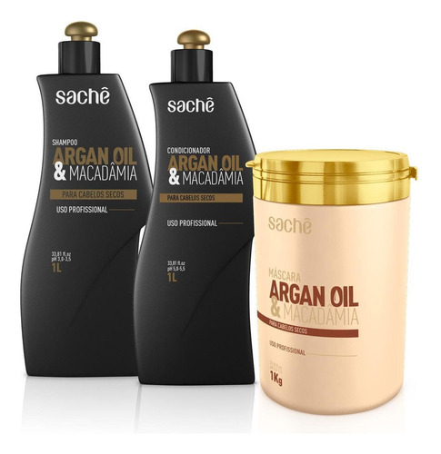 Kit Completo Argan Oil & Macadâmia Sachê Para Cabelos Seco