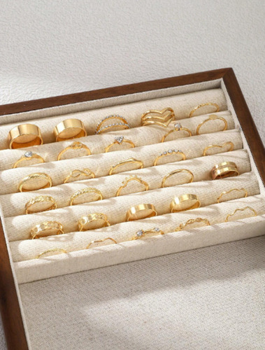 Set 30 Anillos Dorados De Mujer Moderno Minimalista Dorado Mediano