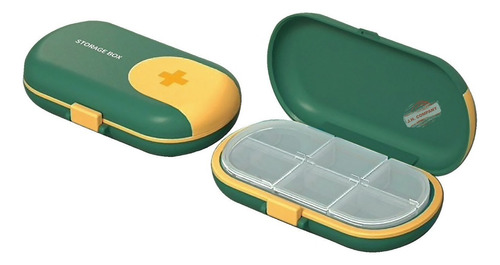 Pastillero Portatil Con Divisiones Organizador Mini 10158 Color Verde / Amarillo