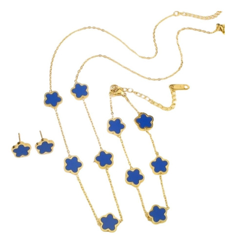 Set Collar, Aretes Y Pulsera Flor + Caja De Regalo