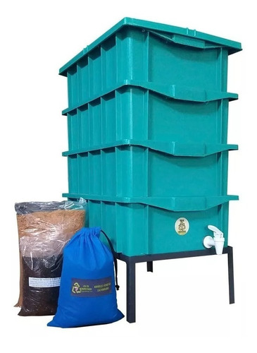 Kit Compostagem Composteira 15 Verde Com Minhocas E Suporte