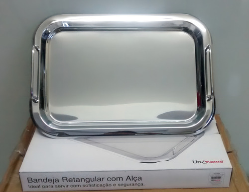 Bandeja Retangular Com Alça Servir Aço Inox