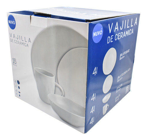 Vajilla De Cerámica 16pz Light Grey Color Blanco