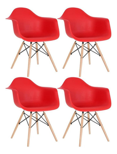 4 Cadeiras Cozinha Eames Wood Daw  Com Braços  Cores Cor Da Estrutura Da Cadeira Vermelho