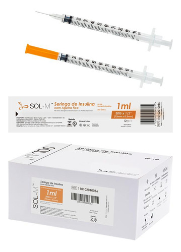 Seringa De Insulina 1ml C/ Agulha Fixa 0,30mm X 13mm Blister