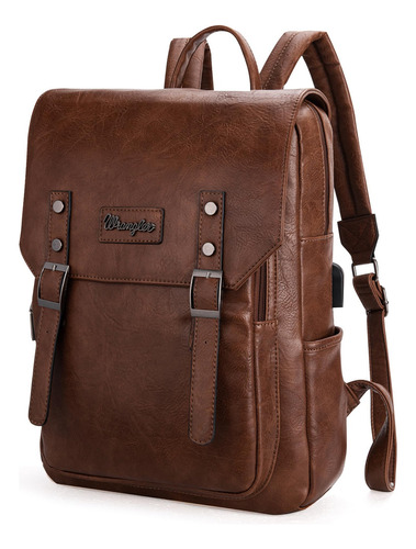 Wrangler Mochila De Cuero Para Hombre Y Mujer Marrón Oscuro