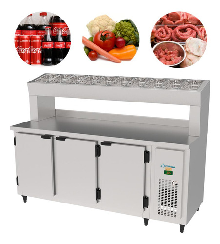 Balcão Condimentador 3 Portas 1,85m Inox Kbscc-185d Kofisa 220v