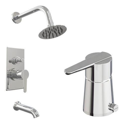 Griferia Combo Baño Ducha C/transf+bidet Hidromet Flat Cromo