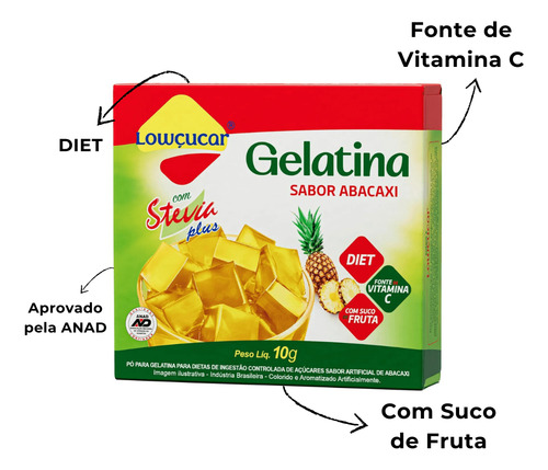 Mistura Gelatina Com Stevia 10g Sabores Diversos Kit Com 8