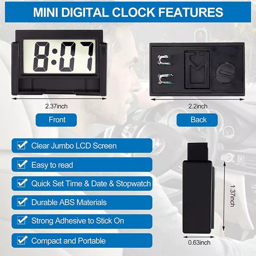 Mini Reloj De Coche Digital Autoadhesivo Con Soporte Lcd