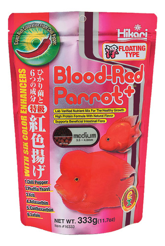 Hikari Blood Red Parrot+ Fish Food, Pellet Mediano, 11.7 Oz.