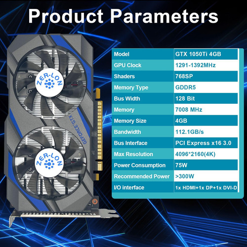 Tarjeta Gráfica De Juegos Zer-lon Gtx 1050 Ti, 4gb Gddr5 128