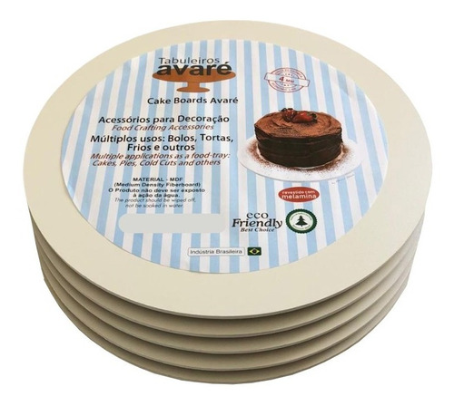 Cake Board Avaré - Kit 05 Peças - 4mm S/pezinho Redondo 30cm