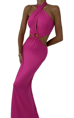 Vestido Sin Espalda Sexy Con Cuello Halter Para Mujer