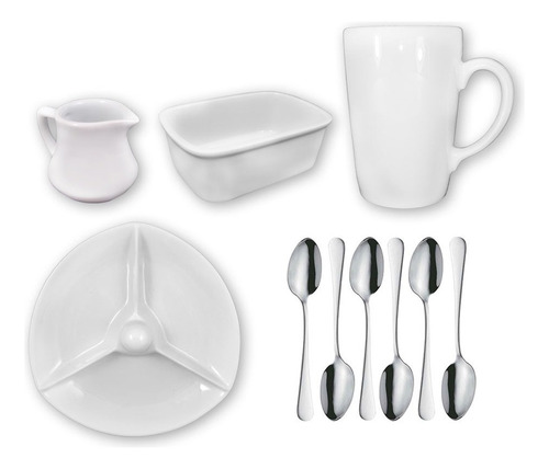 Set De Vajilla 15 Piezas Porcelana Schmidt Con Cuchara Te Color Blanco