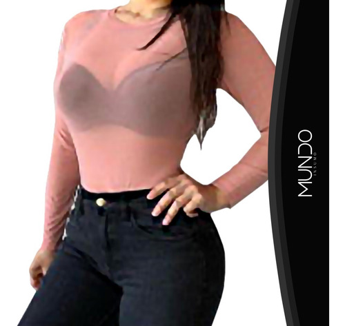 Body Crop Top Mujer Transparente Manga Larga