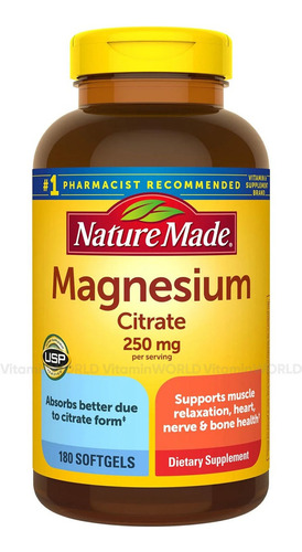 Nature Made Citrato De Magnesio 250mg C/180 Softgels Sabor Sin Sabor