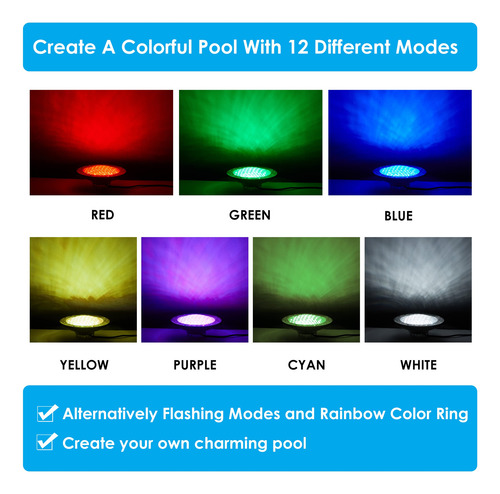 Luz Led Rgbw Hqua Pn04dc 50w 120v Para Piscina Spa 6 Color De La Luz