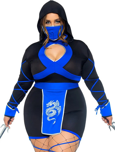 Disfraz De Ninja Con Enterizo Y Máscara Para Mujer Talla 2x