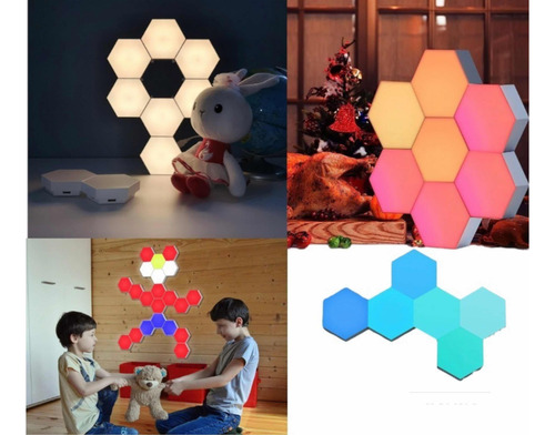 Luz Led Modular Rgb Hexagonal Touch Control Remoto 6 Piezas