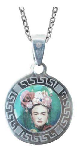 Dije Frida Kahlo + Cadena Importado Único Medalla Joyería 