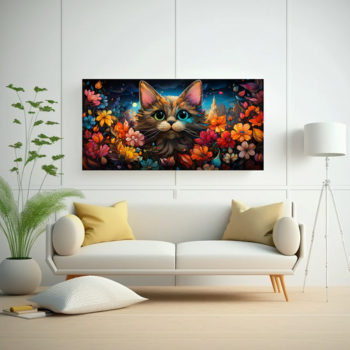 100x50cm Cuadro Forma Luminosa De Gatos Sonrientes Abstracto
