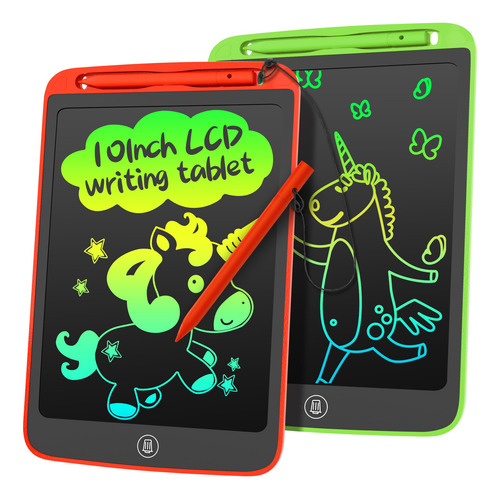 Tableta De Escritura Lcd 10 Para Niños, Paquete De 2 Rojo+verde