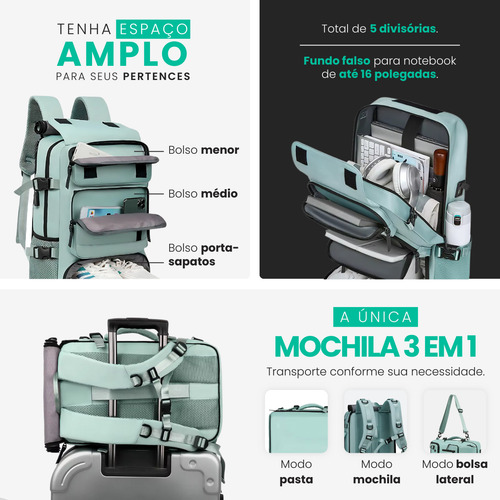Mochila Impermeável E Expansível Notebook Reforçada De Bordo Feminina Masculina Mala Viagem Avião Executiva Reforçada 40l Viral Casual Unissex Faculdade Trabalho Trilha Usb Azul Notnull