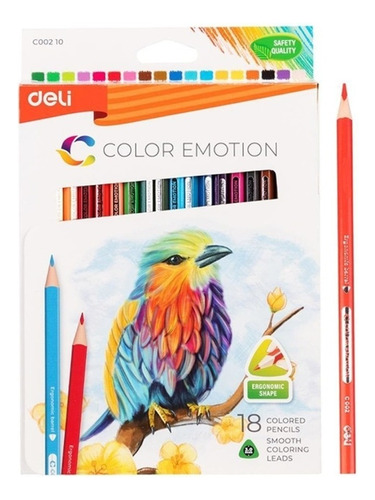 Lapices Deli X 18 Colores Color Emotion Ergonomic Escolares