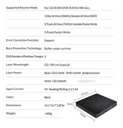 Imagen 8 de 8 de Usb 3.0 Externo Dvdrw Portátil +/- Rw Unidad Dvd/cd Ro Orico