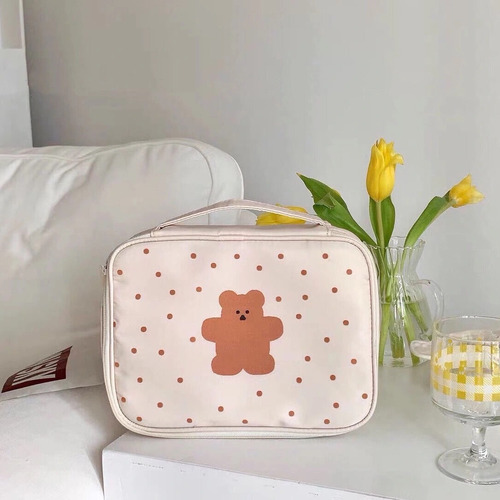 Bonita Bolsa De Cosméticos Bear, Portátil, De Lona, Con Cier