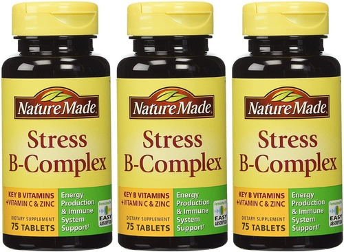 Vitamina B Complex Stress Nature Made 75 Tabletas Pack De 3 Sabor Neutro