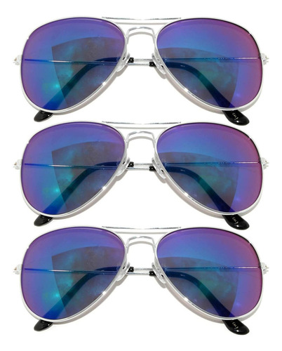 3 Pares De Gafas De Sol Estilo Aviador Color Plateado Marco