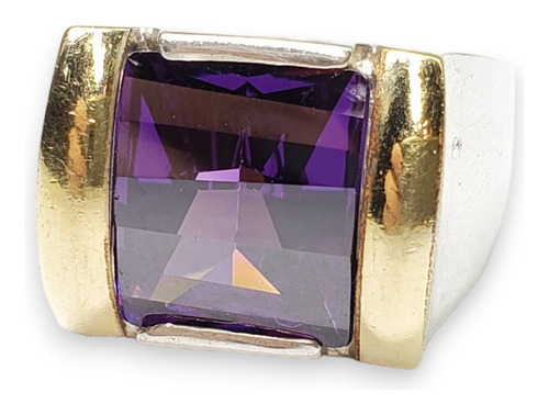 Anillo Plata Y Oro Con Piedra Grande Violeta