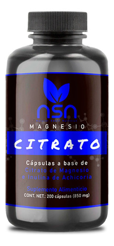 Nsn Citrato De Magnesio | Con Inulina De Agave | 850 Mg Sabor Sin Sabor