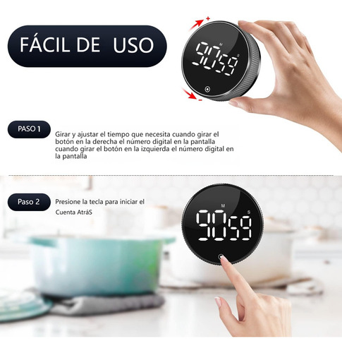 Cronómetro Magnético Digital Para Cocina, Pantalla Led Grand Negro