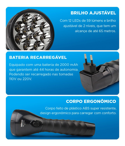 Lanterna Recarregável 44horas De Autonomia Bivolt Grande Top