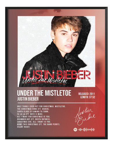 Cuadro Justin Bieber Under Mistletoe Music Firma Marco 60x50