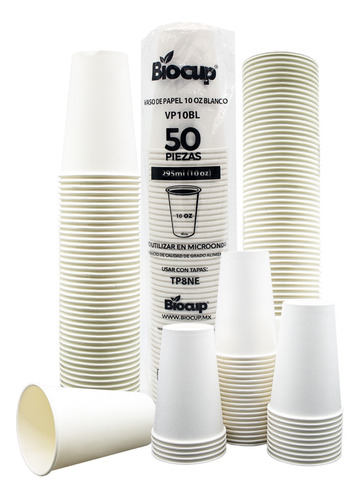 Paquete Vaso De Papel Biocup 50 Piezas 10 Oz (sin Tapa) 