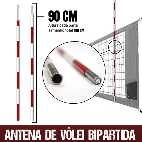 Par Antena Volei Bipartida Fut Fibra Vidro Maciça Oficial