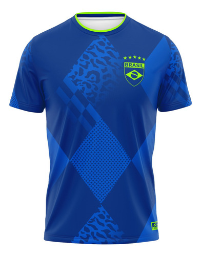 Camisa Do Brasil Azul Personalizada Com Seu Nome E Numero