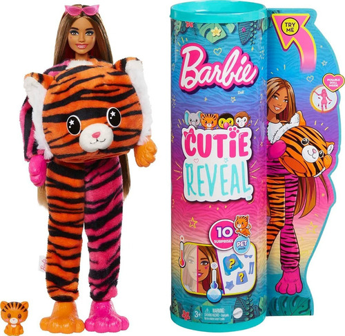 Barbie Cutie Reveal Muñeca Disfraz Tigre Sorpresas Jungla 